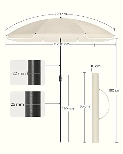 suncobran 200 cm, UPF 50+ zaštita, nagibni, bez postolja, bež