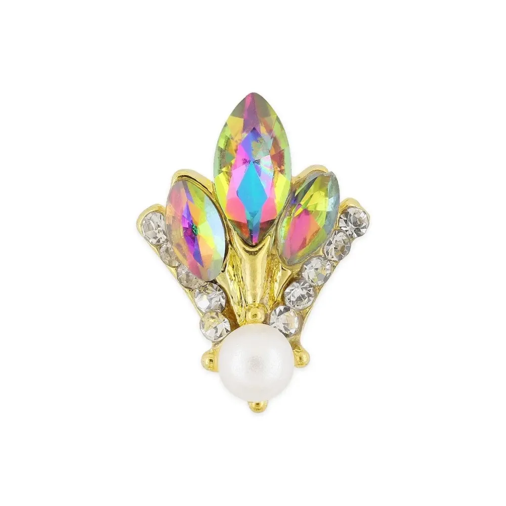 Posuda od 10 privjesaka - zlatna, višebojni kristal i biserna fleur-de-lis