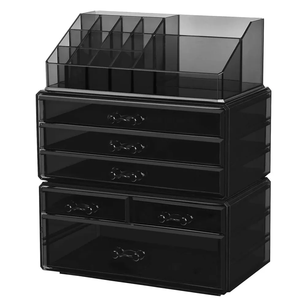 Akrilni kozmetički organizator s 6 ladica, crni