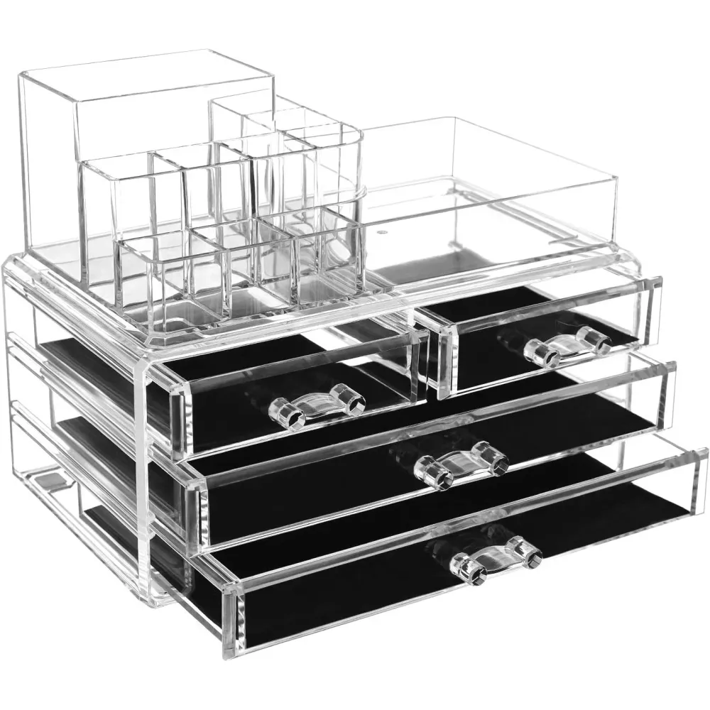 Organizator šminke s akrilnom kutijom za pohranu, 4 velike ladice, 24 x 18,5 x 13,5 cm