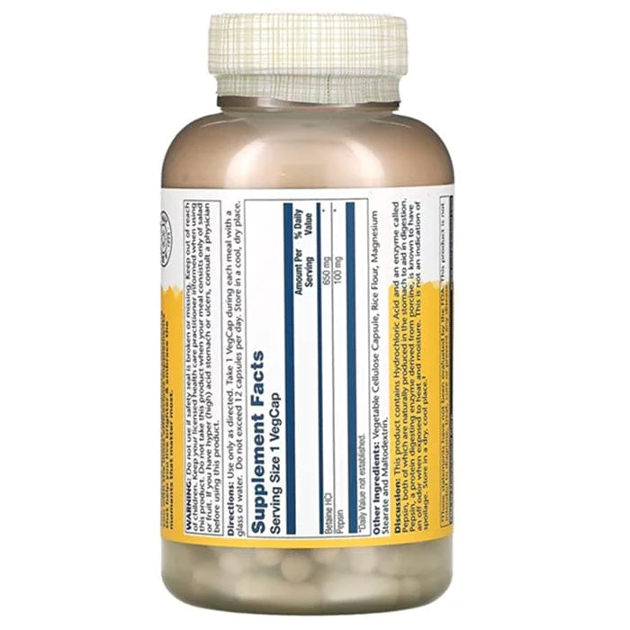 Betaine HCI + Pepsin Solaray 100 kapsula