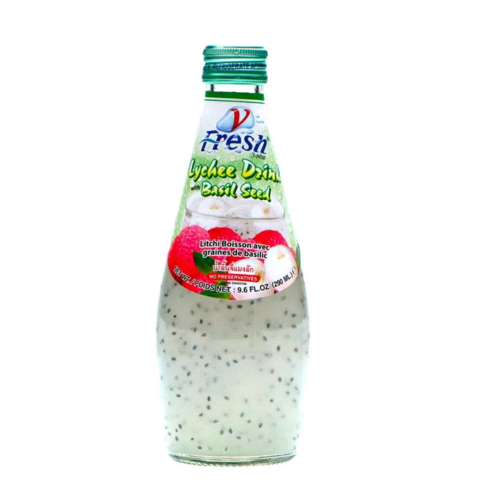 Fresh Lychee Tea Drink Basil Seed, tajlandski zeleni čaj s okusom ličija sjemenke bosiljka od 290ml