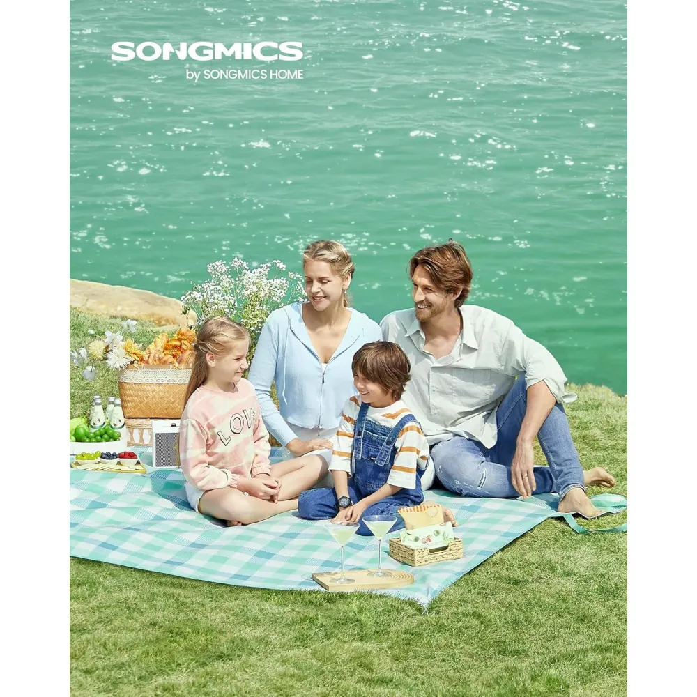 Deka za piknik s 4 klina za učvršćivanje, 200 x 200 cm, zelene i bijele boje