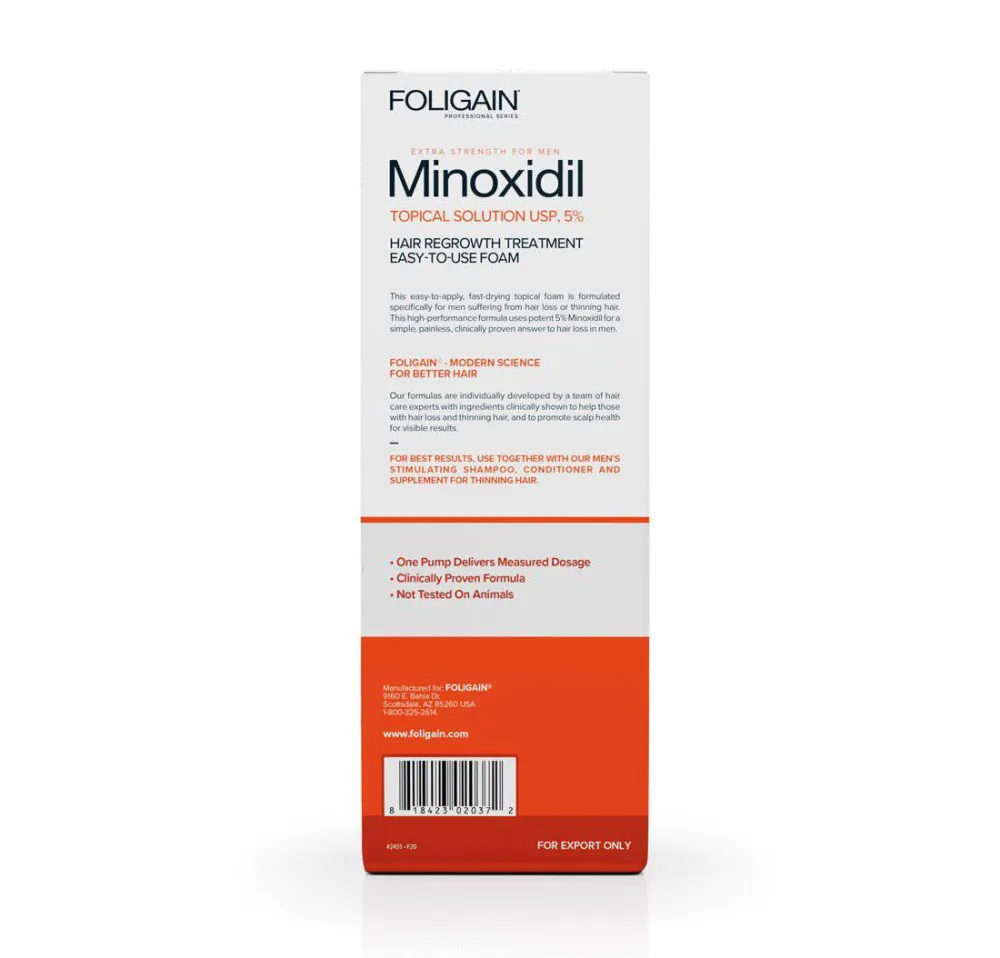 FOLIGAIN Minoxidil 5% Pjena za ponovni rast kose za muškarce 6-mjesečna opskrba