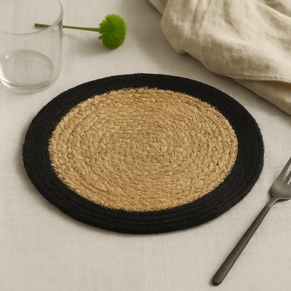 Jutena pamučna podmetač 30cm, crni rub