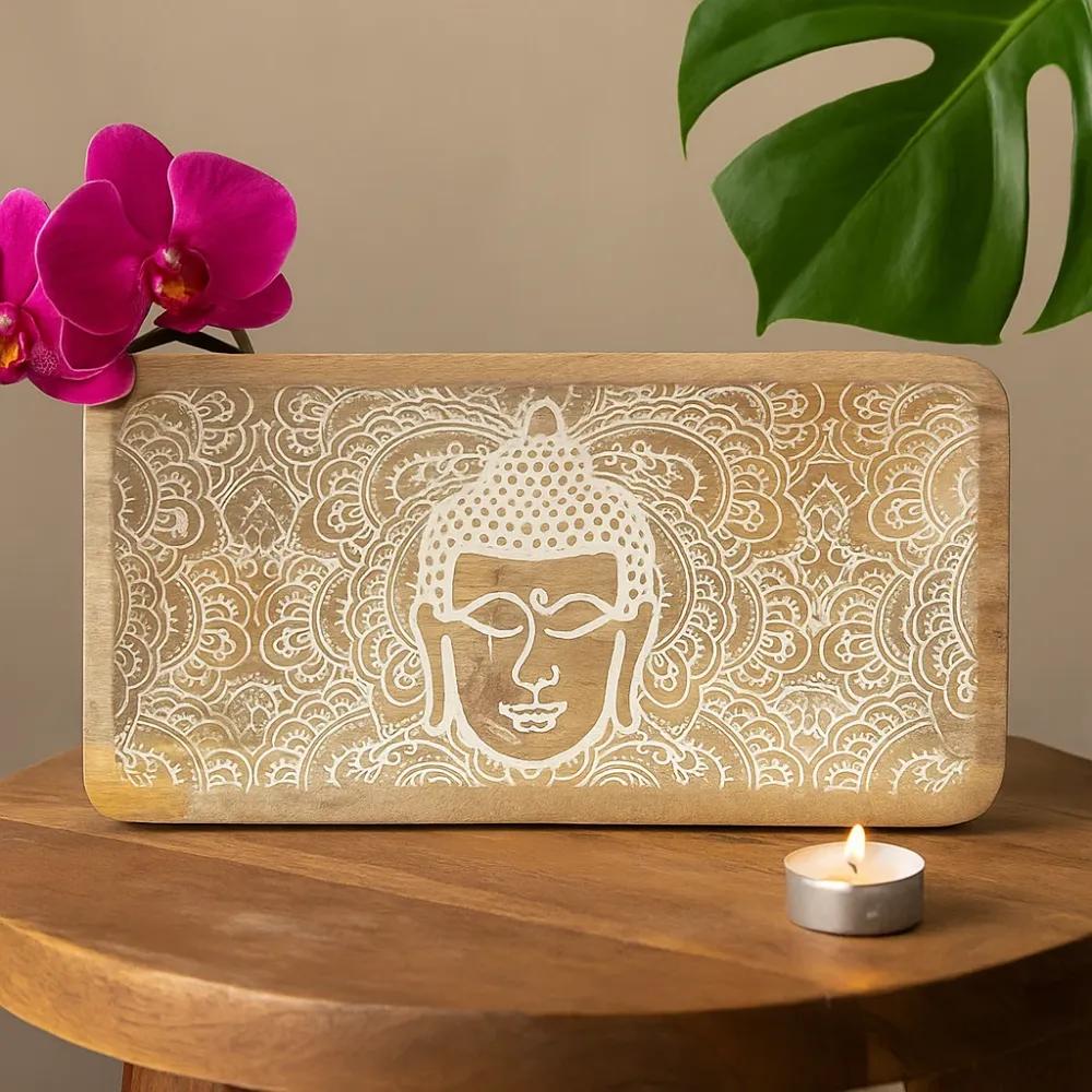 Duga pladanj Buddha lice bijeli premaz 30x15x2.5cm