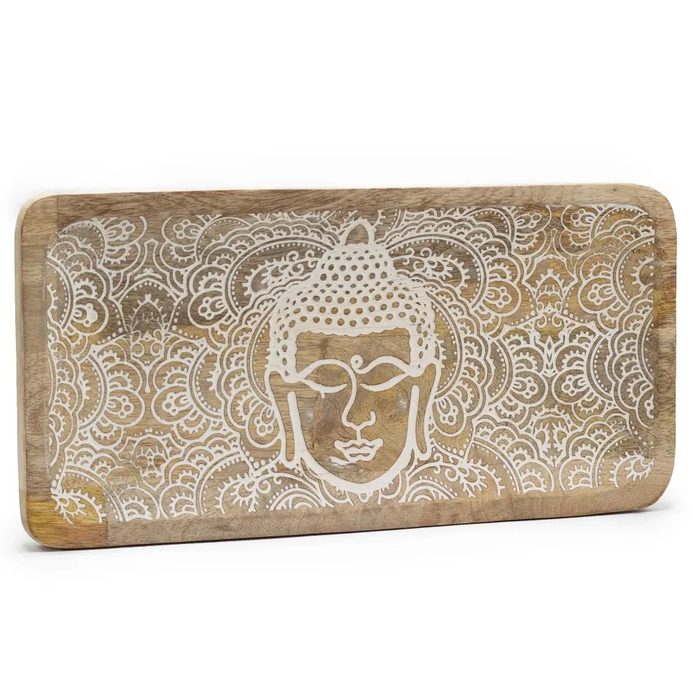 Duga pladanj Buddha lice bijeli premaz 30x15x2.5cm