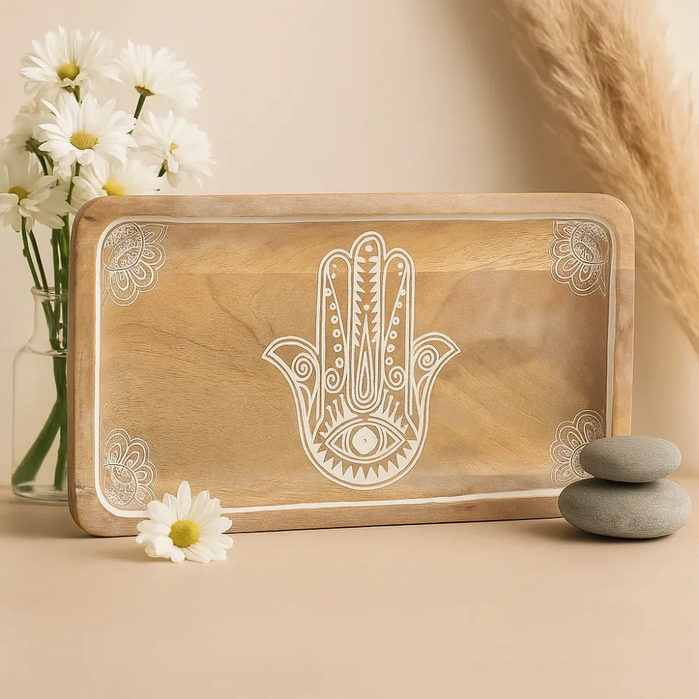 Duga pladanj Hamsa dizajn bijeli premaz 30x15x2.5 cm