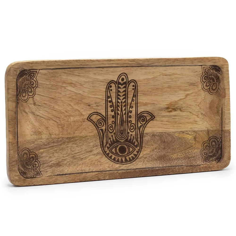 Duga pladanj Hamsa dizajn crni ugravirani 30x15x2.5cm