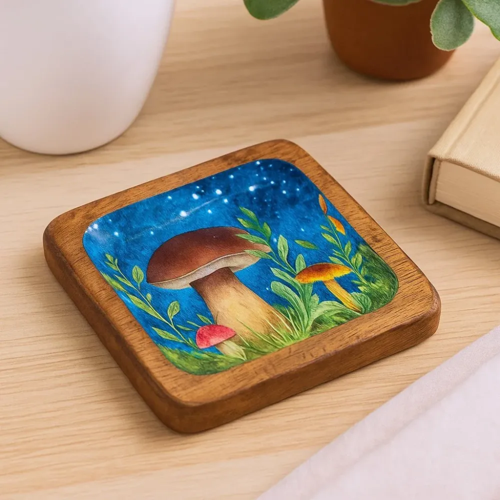 Kvadratni pladanj za sitnice 15x15x2.5cm Gljiva Teal