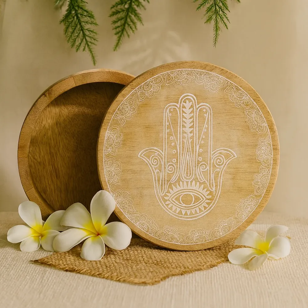Okružna kutija Hamsa bijeli premaz 17.5 x 7.5 cm