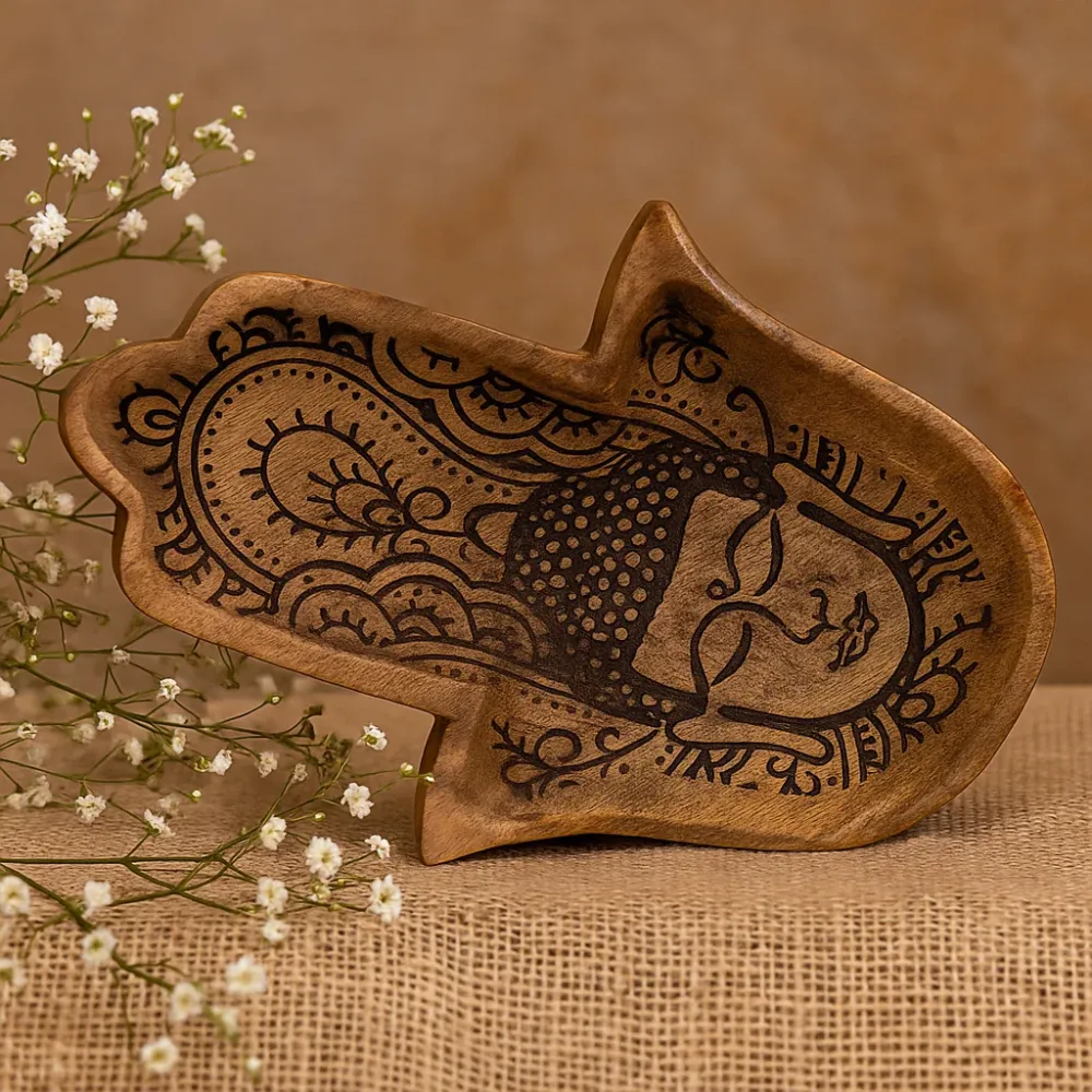 Poslužavnik Ruka Hamsa, Crni Buda Ugraviran 30x20.5x2.5cm