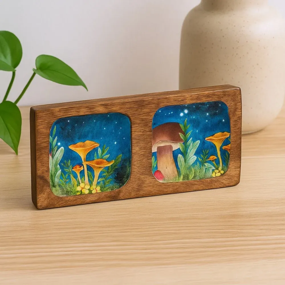 Poslužavnik za sitnice s dvostrukim dizajnom gljive, tirkizni 20x10x2.5cm