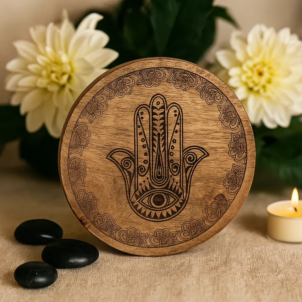 Velika okrugla kutija 17.5x7.5cm Hamsa crna ugravirana