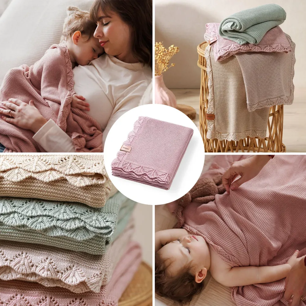 BabyOno Pletena bambus dekica s volanom 75x100 cm, mint