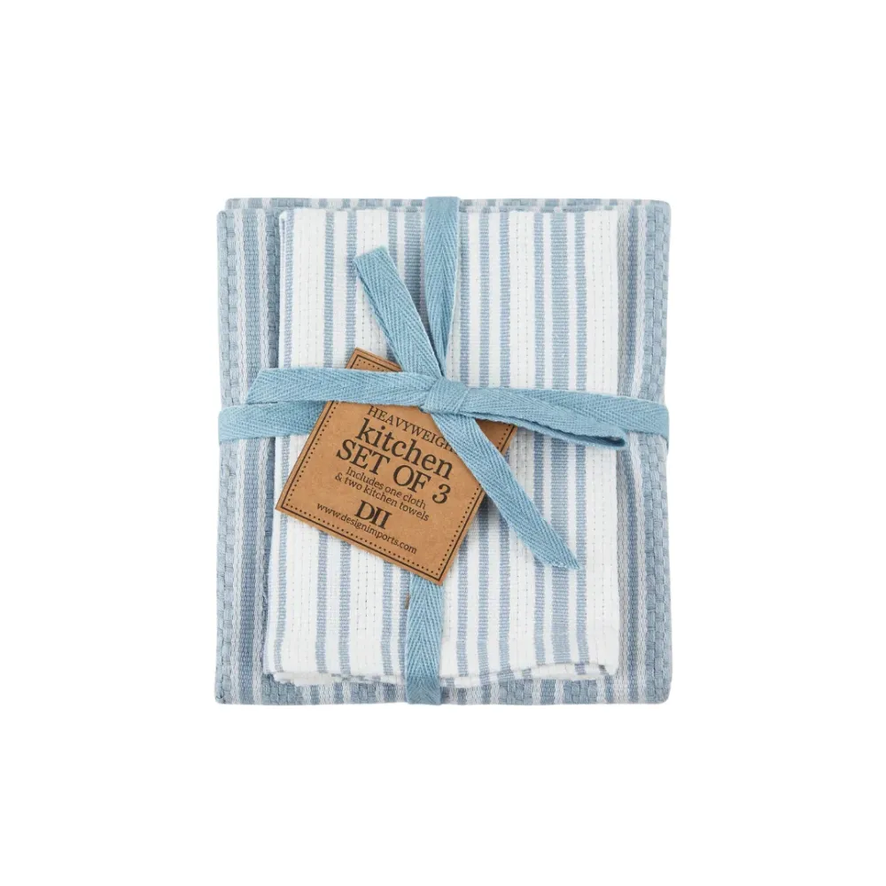 Dusty Blue Classic Stripe Heavyweight Kitchen Set 3