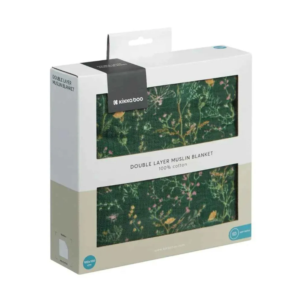 KikkaBoo® dekica od muslina 100x100 cm 2-slojni Secret Garden Green