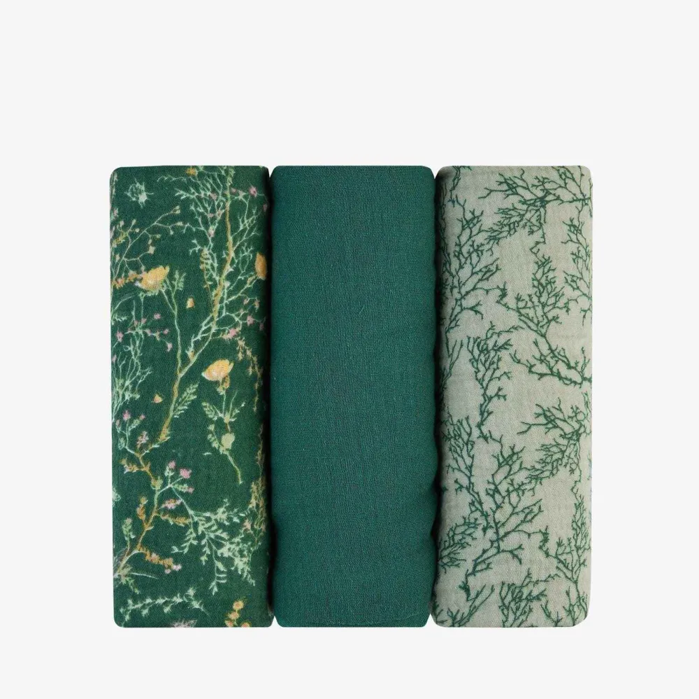 KikkaBoo® Tetra pelene od muslina 3 komada 75x75 cm Secret Garden Green