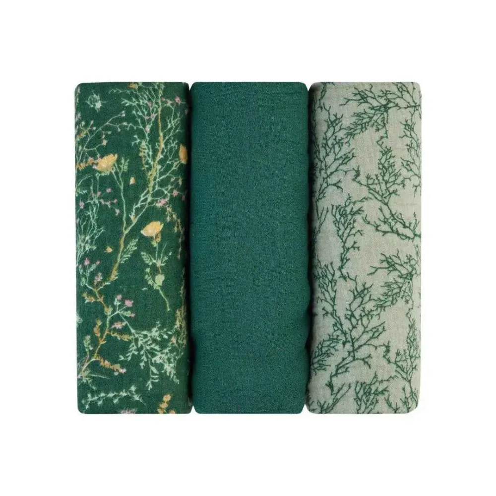 KikkaBoo® Tetra pelene od muslina 3 komada 75x75 cm Secret Garden Green