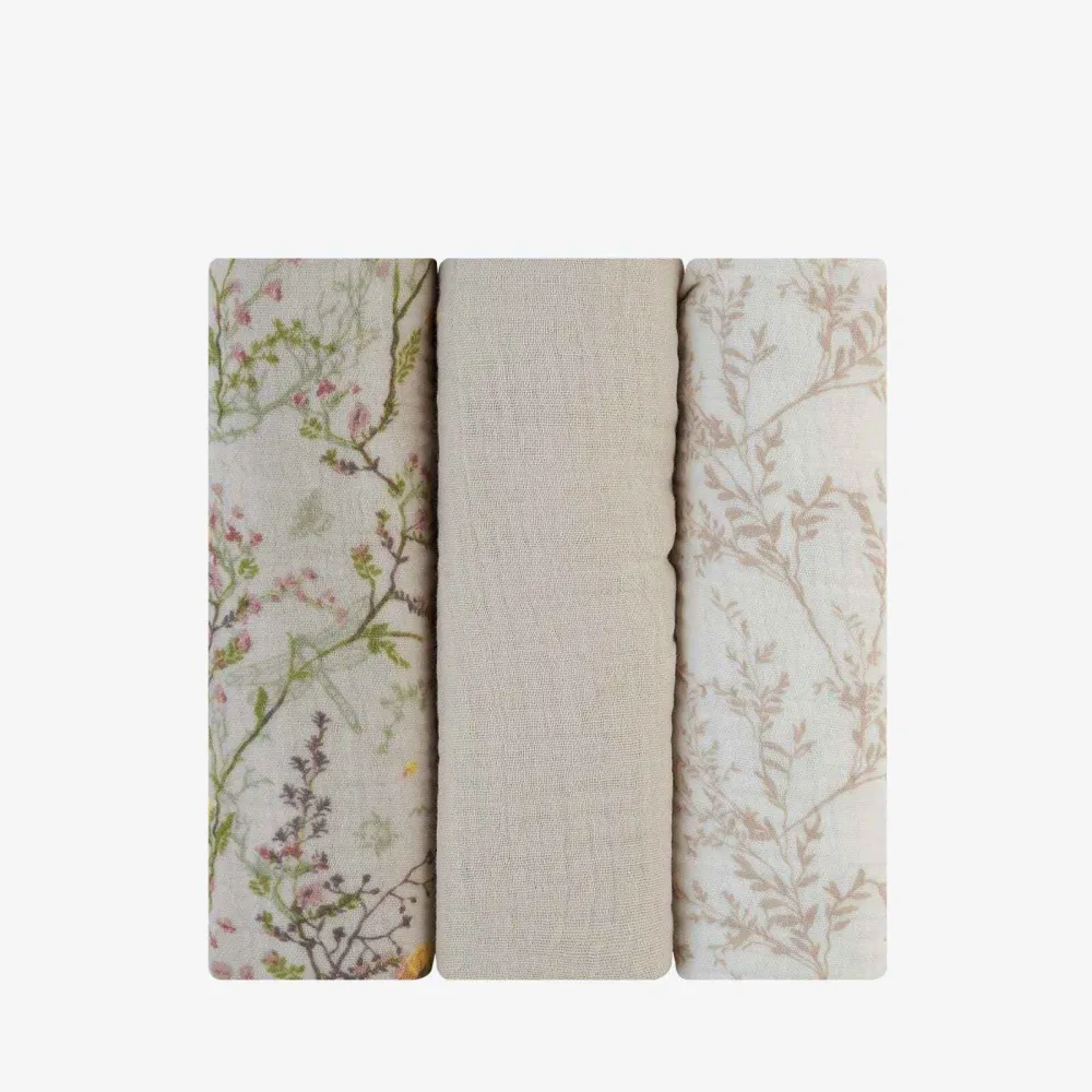 KikkaBoo® Tetra pelene od muslina 3 komada 75x75 cm Secret Garden Beige