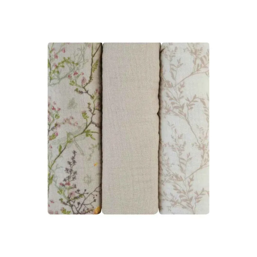 KikkaBoo® Tetra pelene od muslina 3 komada 75x75 cm Secret Garden Beige