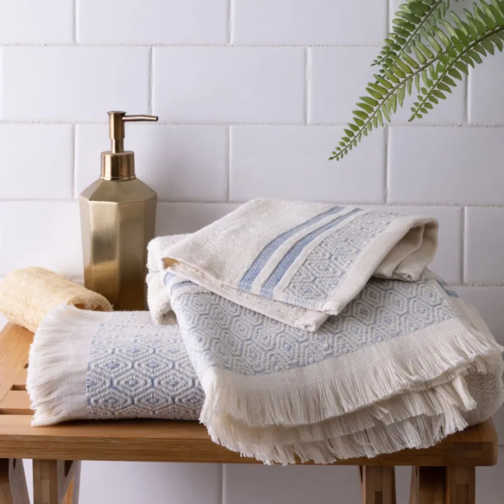 Lisbon Wash Cloth- Blue- Natural