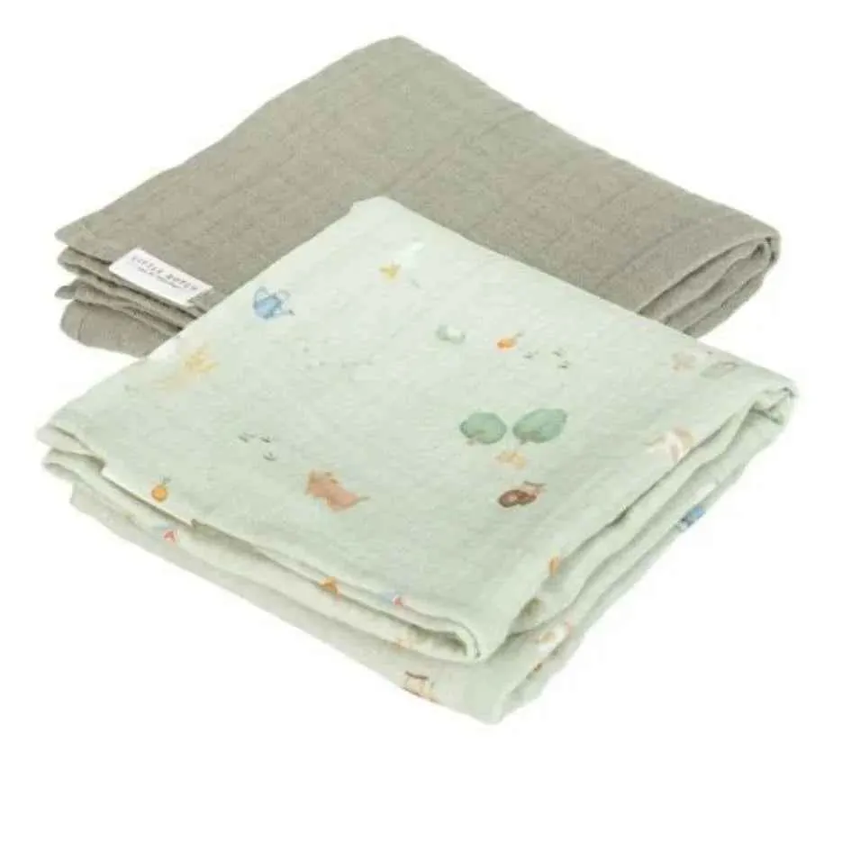 Little Dutch® Komplet 2 tetra pelene Little Farm/Olive 70x70