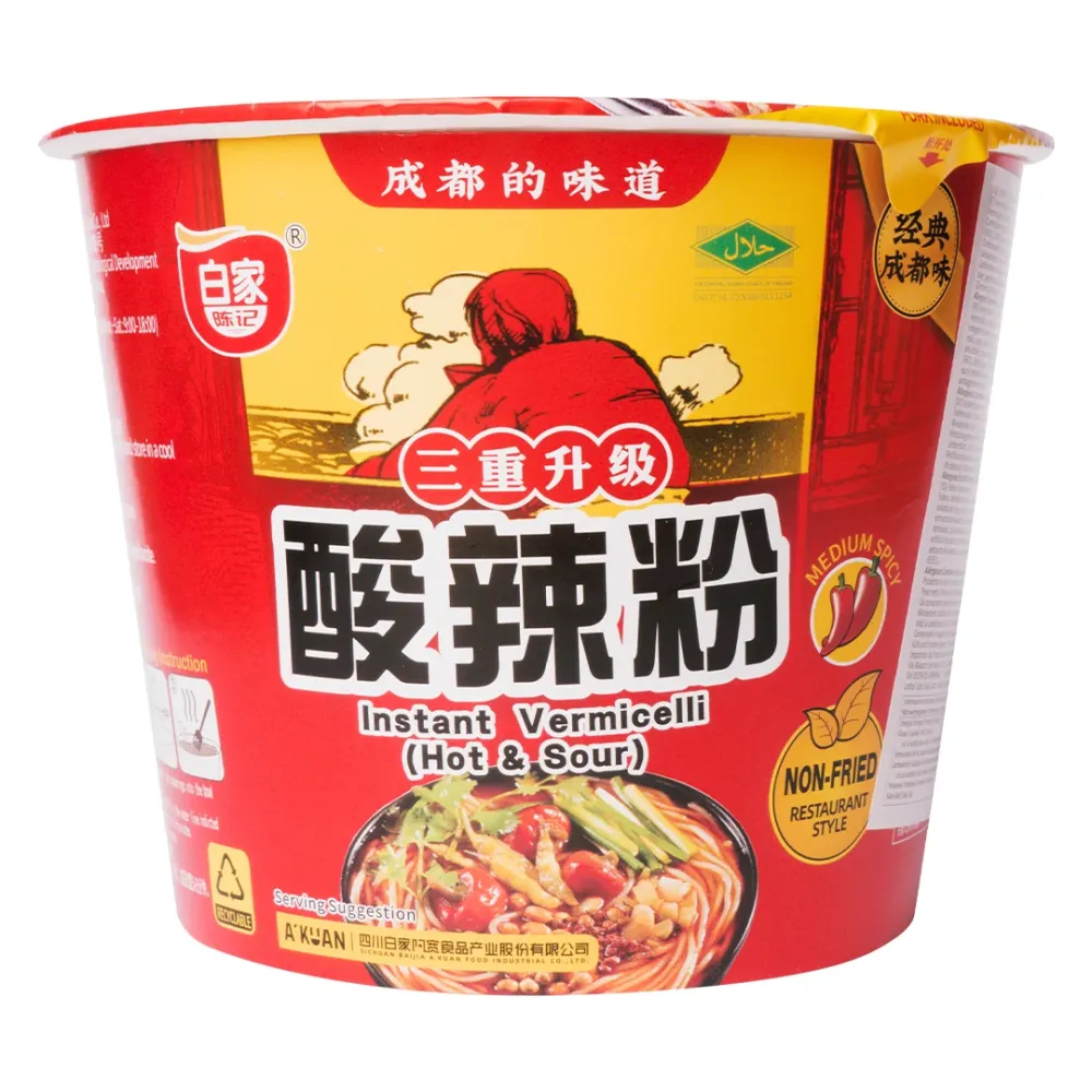 'Kuan Instant Vermicelli Hot&Sour, zdjela vermicelli s okusom ljute i kisele juhe od govedine od 105g