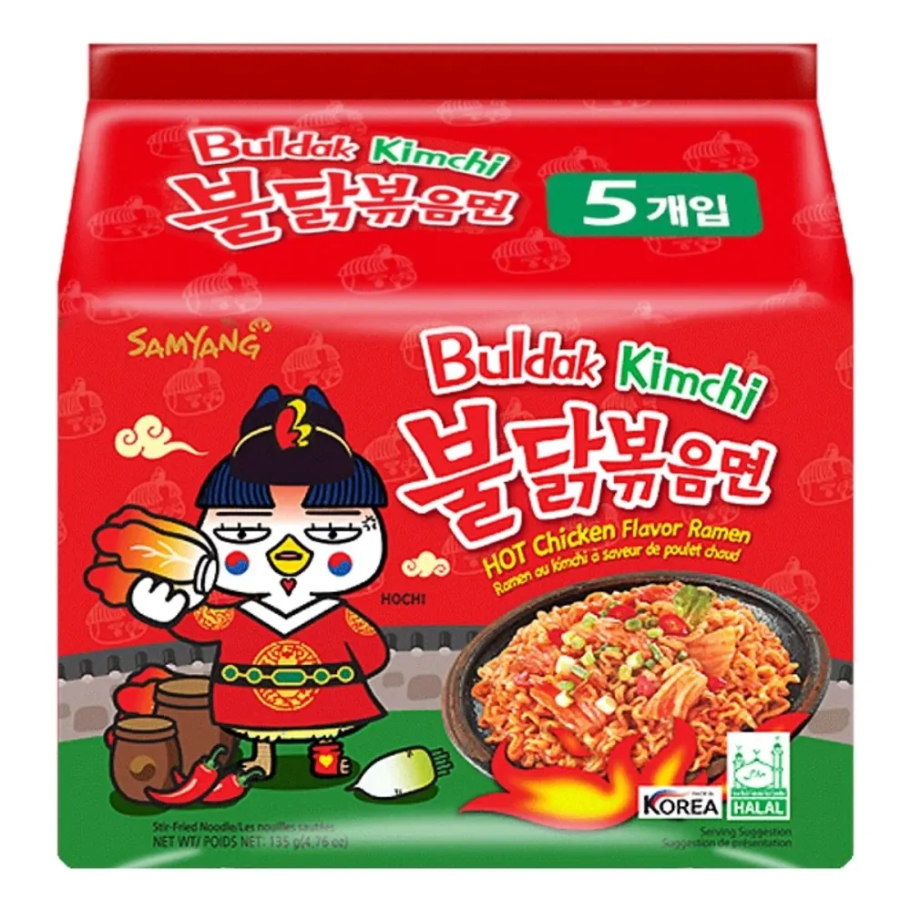 Buldak Kimchi Hot Chicken Flavor Ramen, 5 porcija ljutih pilećih ramen rezanaca od 675g