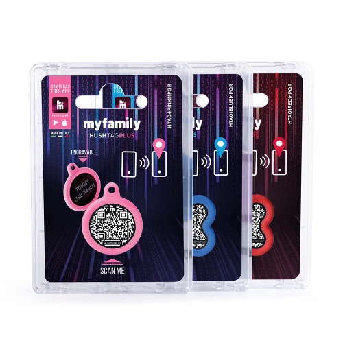 MYFAMILY Hushtag Plus QR CODE Pločica za graviranje Krug, aluminij, roza guma