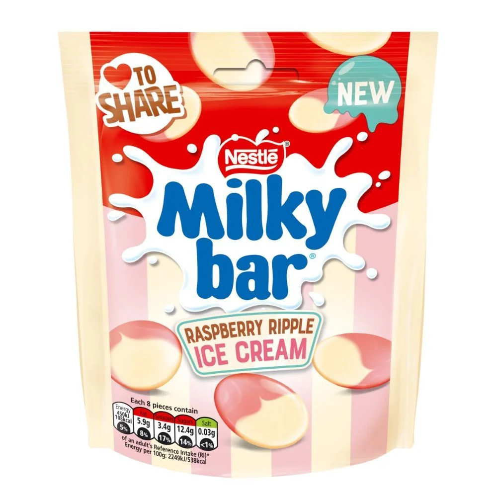 Nestlè Milkybar Raspberry Ripple Ice Cream, bijela čokolada s okusom maline u spirali od 86g
