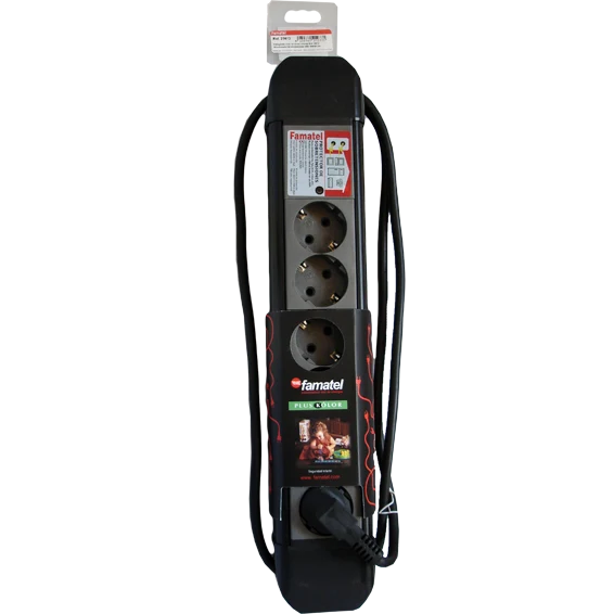 Famatel Produžni kabel 6 utičnica, 1.5m, prekidač, crni, 1.5mm² - 23612