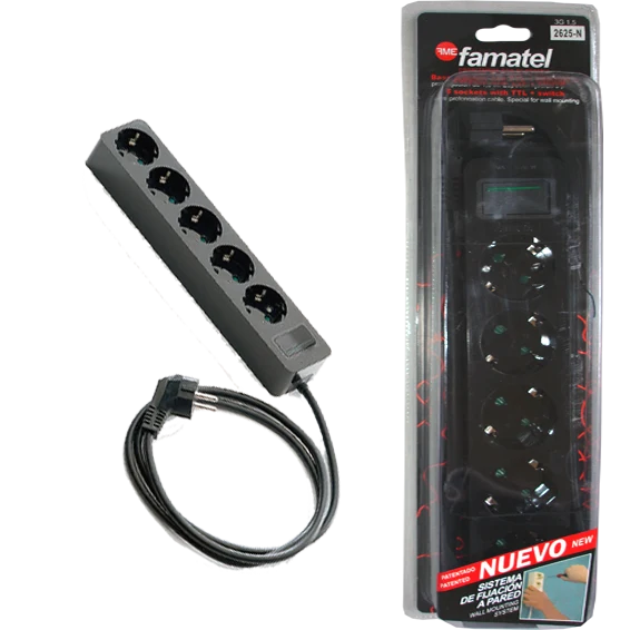 Famatel Produžni kabel 5 utičnica, 1.5m, prekidač, crni, 1.5mm² - 2625-N