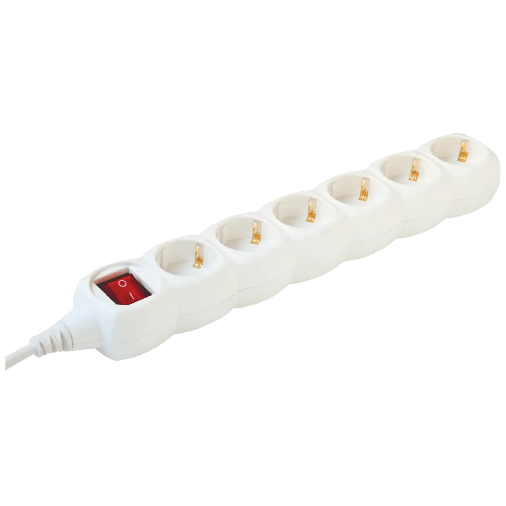home Produžni kabel, 6 utičnice, prekidač, 1.5mm², 3 met, bijeli - NV 6K-3/WH/1,5