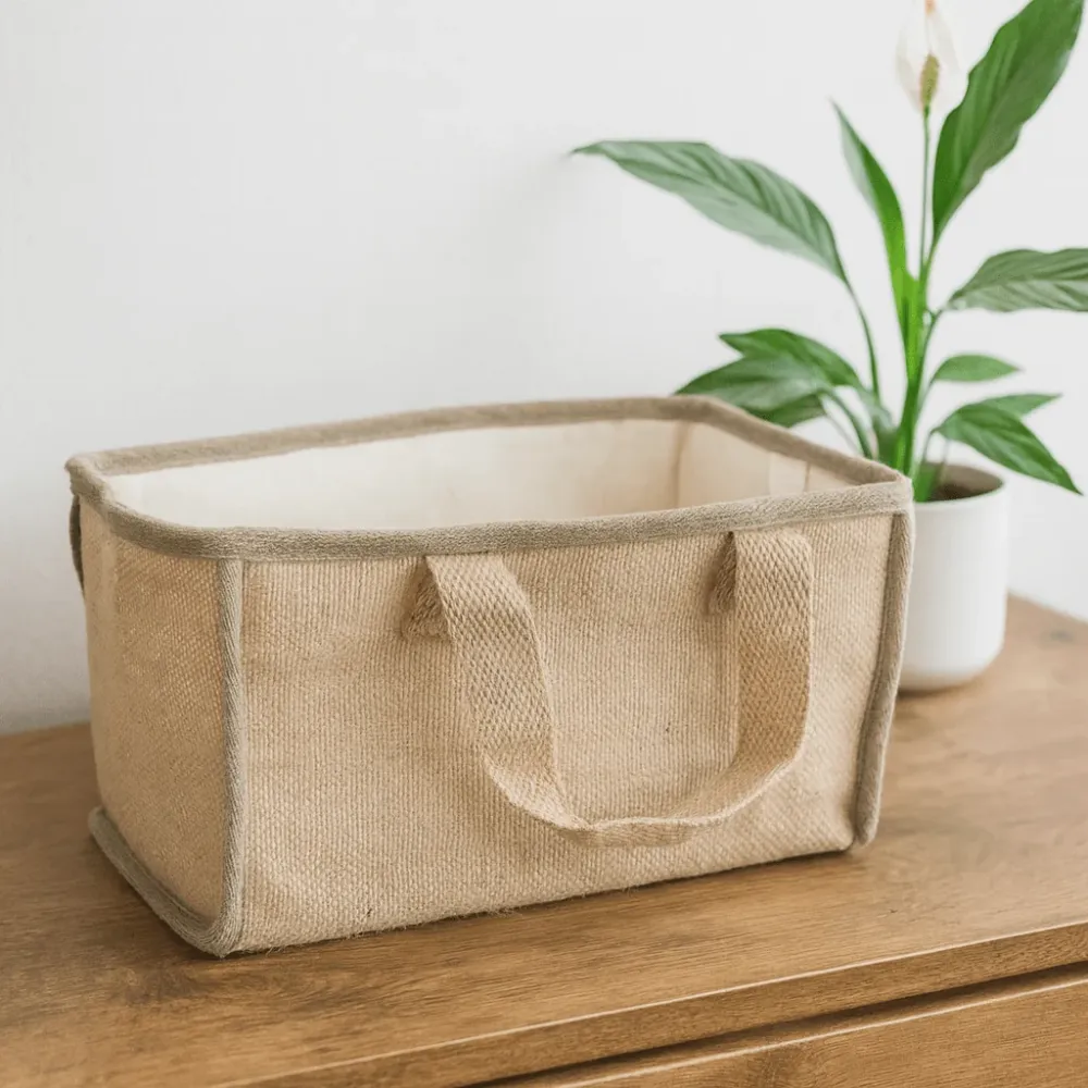 Košarica za kupovinu od jute s pamučnom podstavom prirodna 33x18x20cm