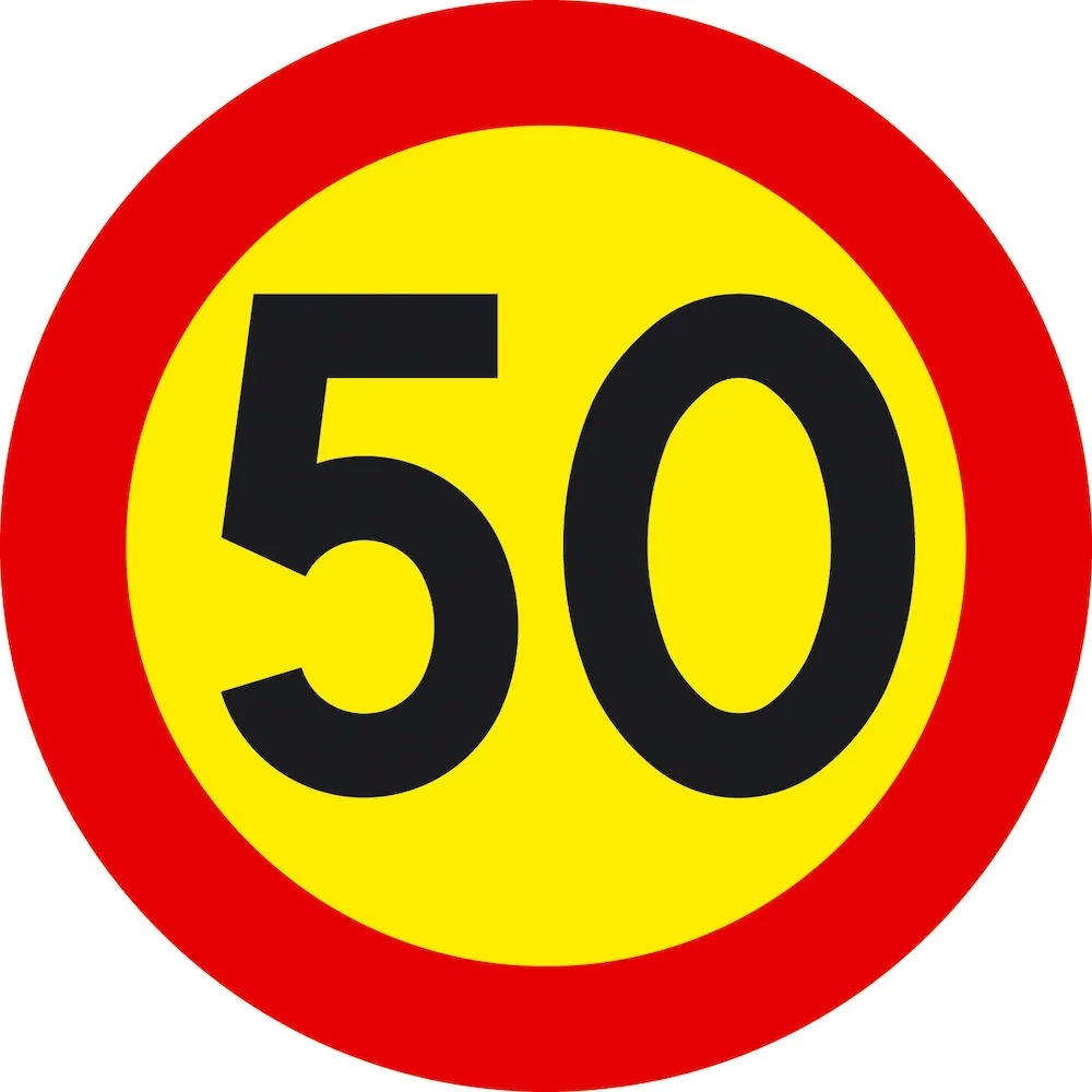 Znak zabrane, Maks. brzina 50 km/h, Ø 600 mm