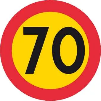Znak zabrane, najveć dopuštena brzina 70 km/h, Ø 600 mm