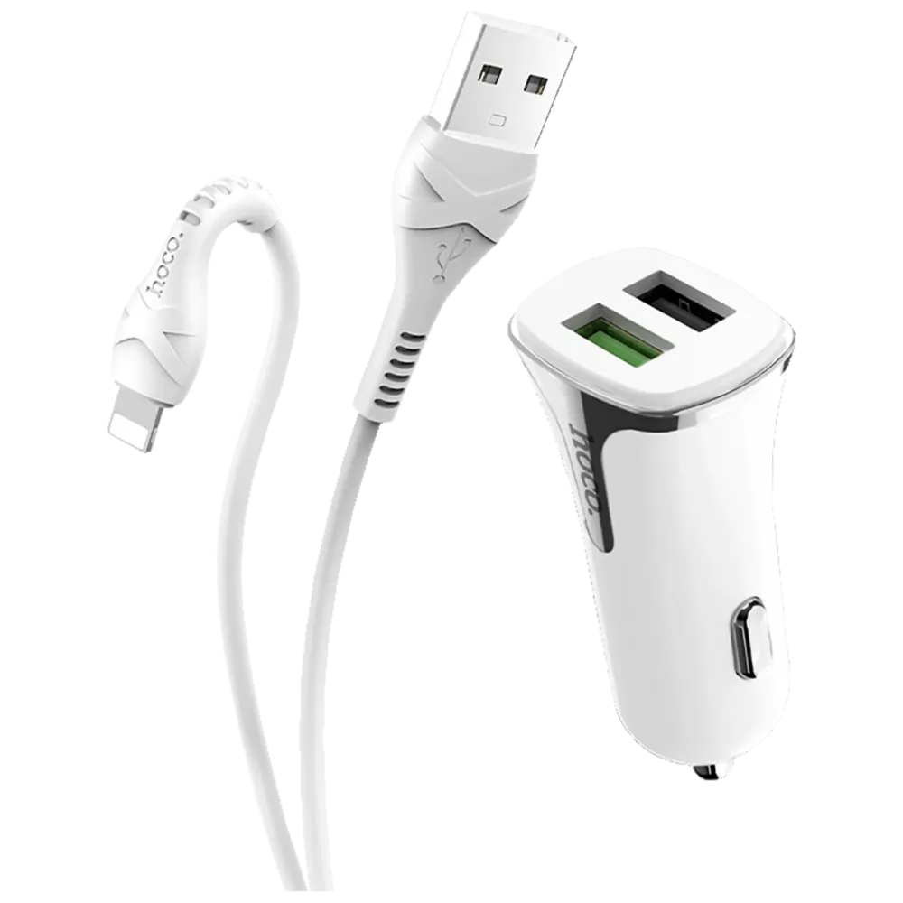 hoco. Auto punjač sa Lightning kabelom, QC, 2 x USB, 3.1 - Z31 Universe double port, Lightning