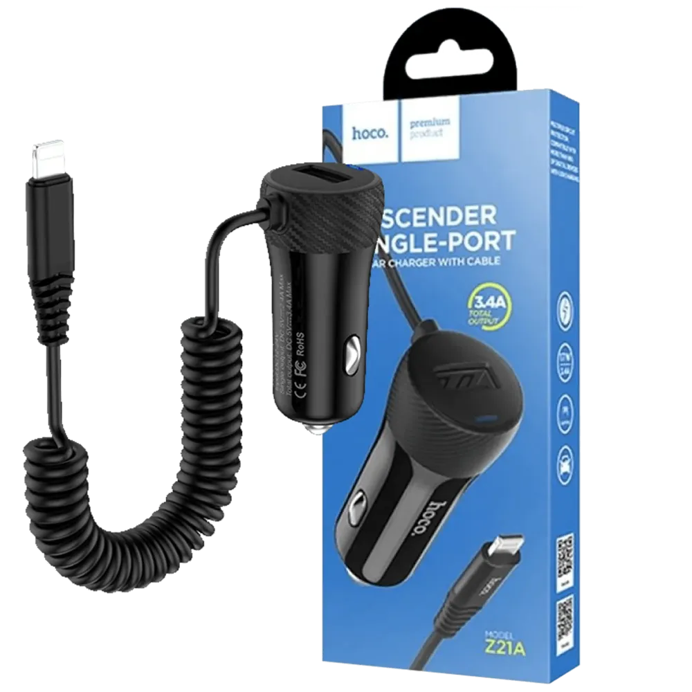 hoco. Auto punjač za Lightning kabelom, 1 x USB, 2.4 max. - Z21A Ascender Lightning