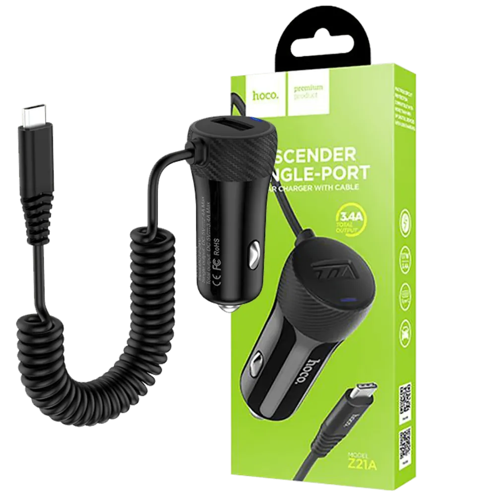 hoco. Auto punjač sa micro USB kabelom, 1 x USB, 2.4 max. - Z21A Ascender single USB