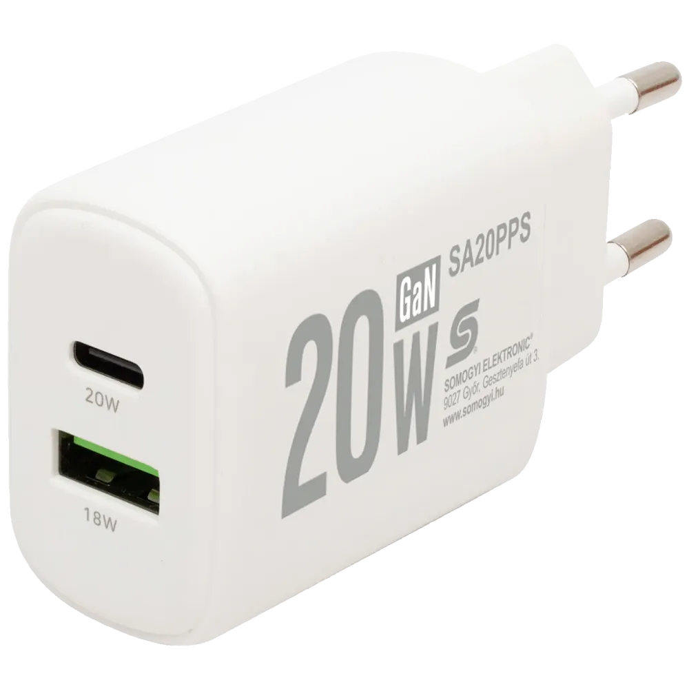 home Punjač kučni, brzi, 1 x USB-, 1 x USB-C, 20W, GaN - SA20PPS