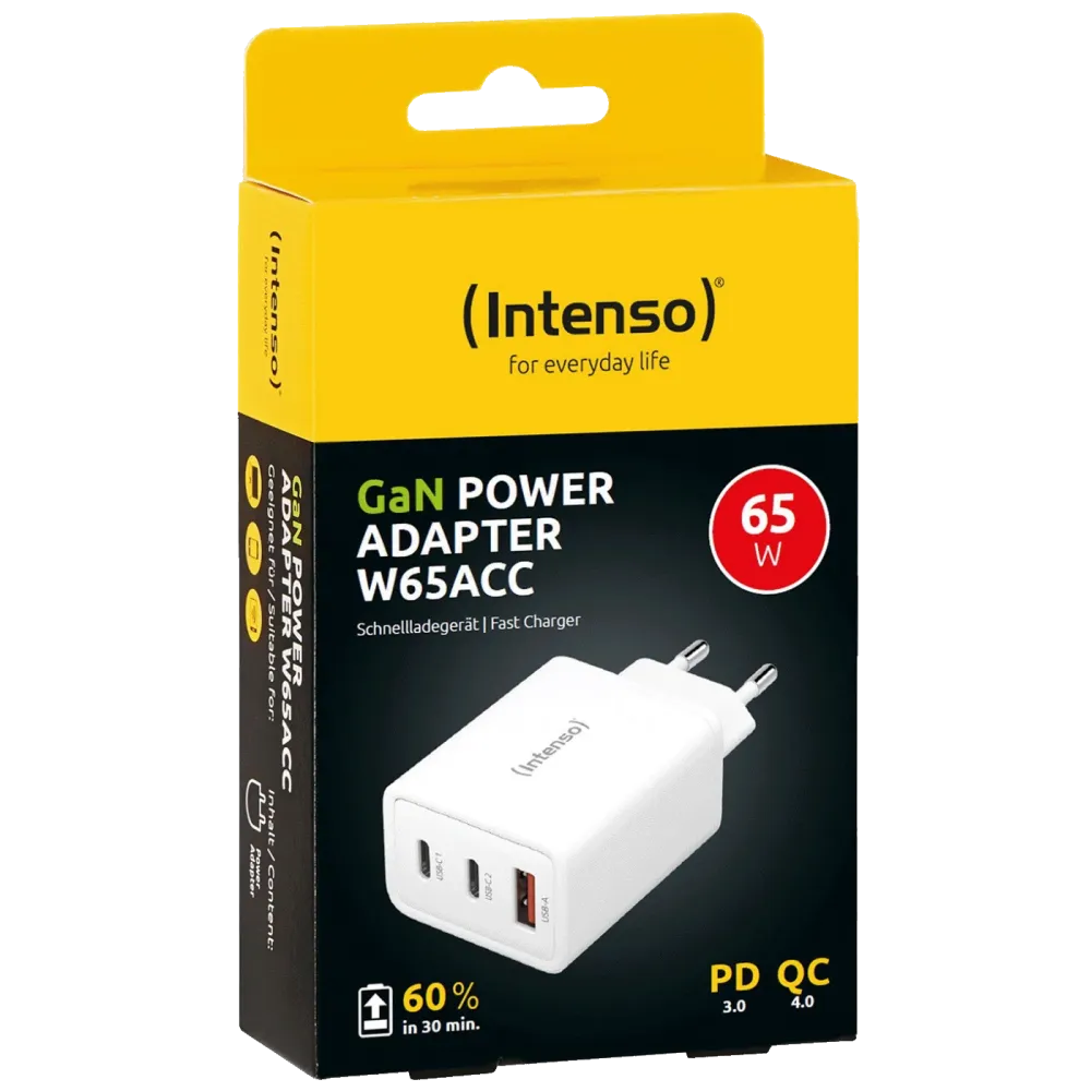 (Intenso) Punjač kučni, brzi, 1 x USB-, 2 x UCB-C, 3A, 65W - Power Adapter W65ACC GaN