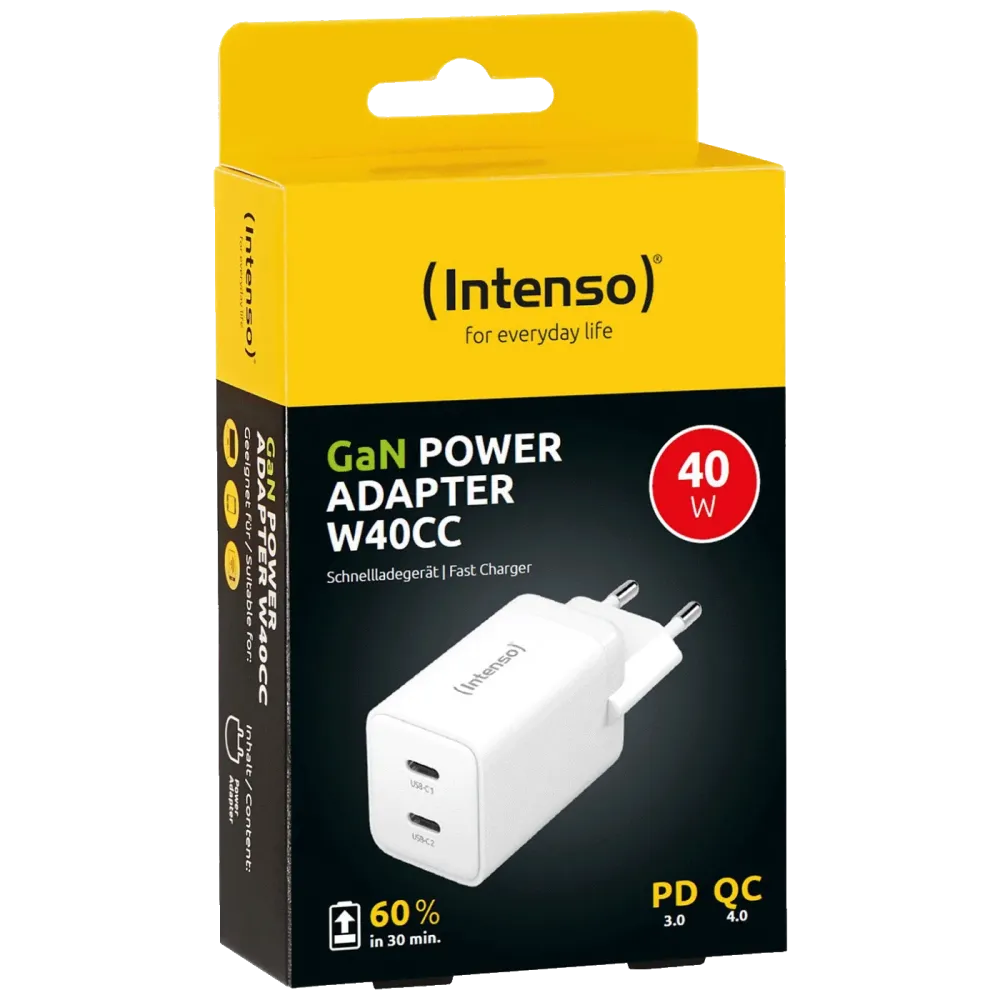 (Intenso) Punjač kučni, brzi, 2 x USB-C, 3A, 40W - Power Adapter W40CC GaN