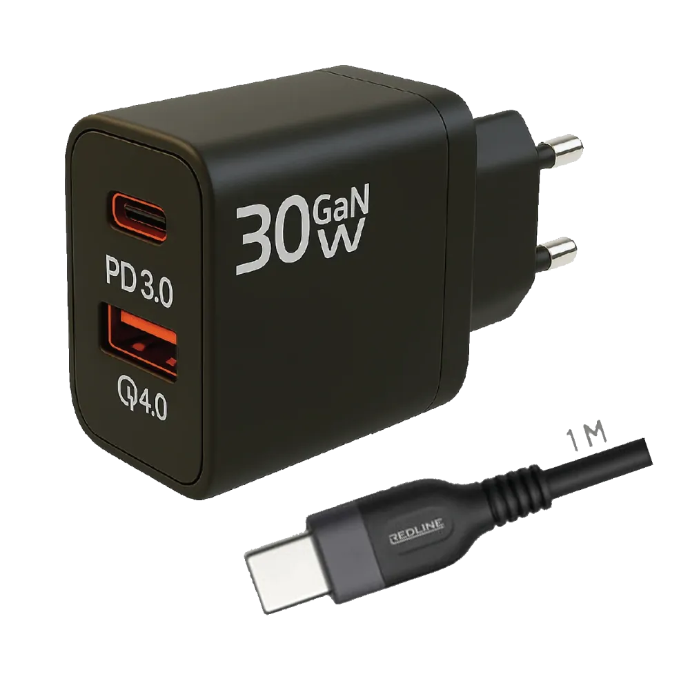 REDLINE Punjač sa USB-C kablom, 1 x USB-, 1 x USB-C, 30W - GL30AC+CC-1M