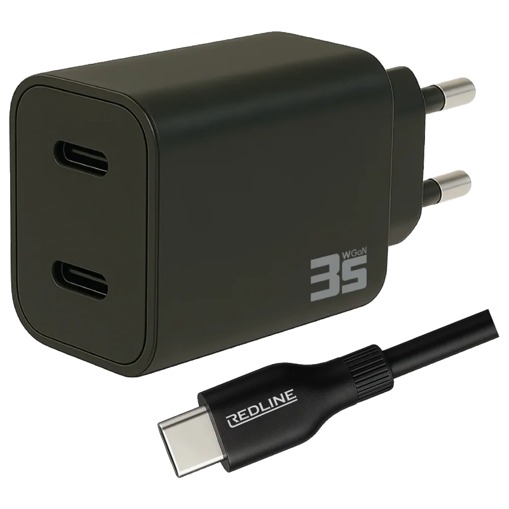 REDLINE Punjač sa USB-C kablom, 2 x USB-C, brzi, 35W, GaN - PQ351CC+CC1.2M60W