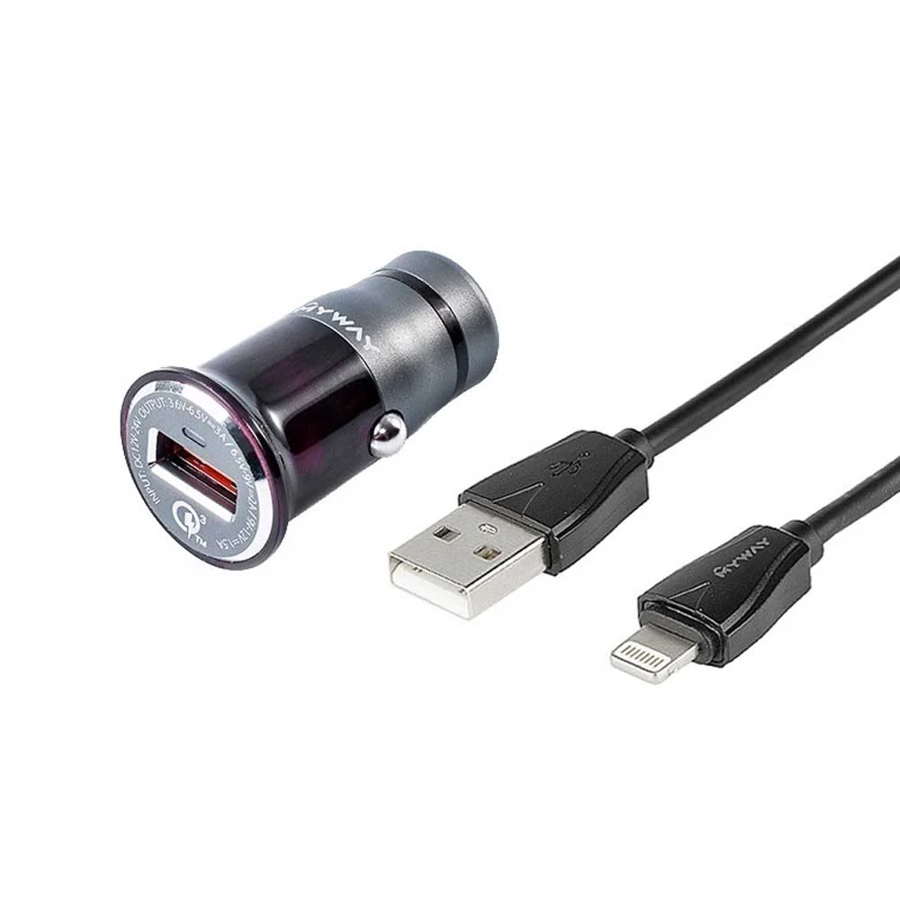 MYWAY auto punjač za iPhone Brzi punjač 12/24V, 100 cm USB/Lightning kabel