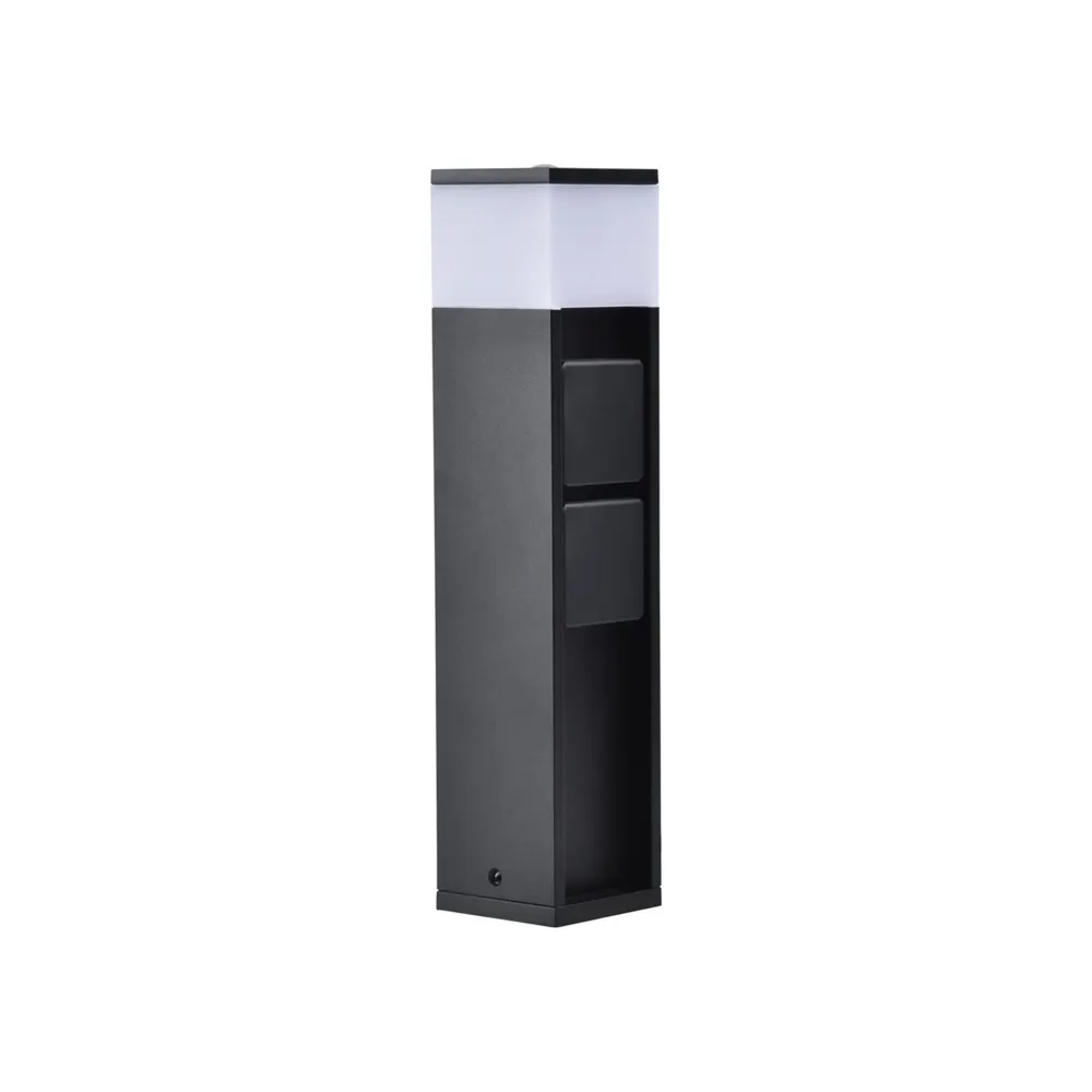 LED vrtni stup s utičnicama MAINS, 2 utičnice, mat crni, 7.5W, 3500W, IP54