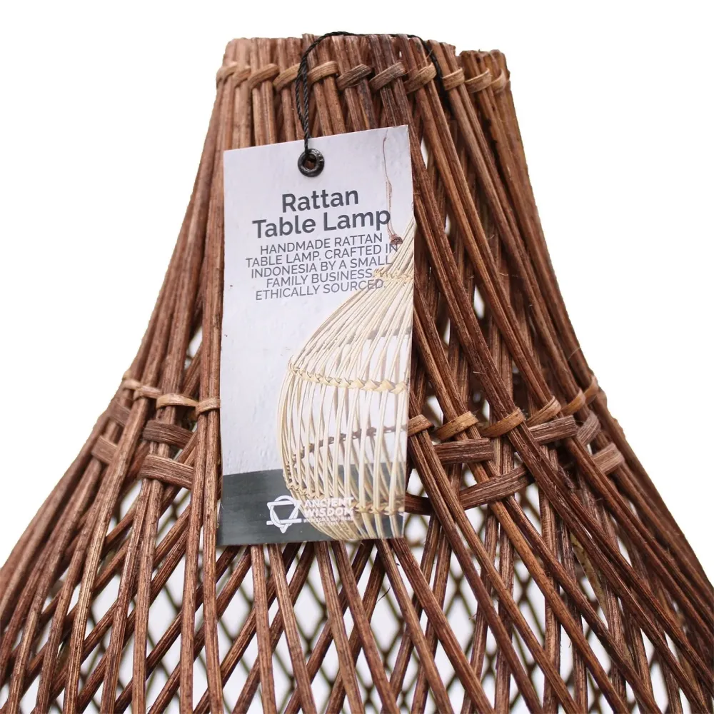 Ratan stolna lampa s UK utikačem tamno smeđ