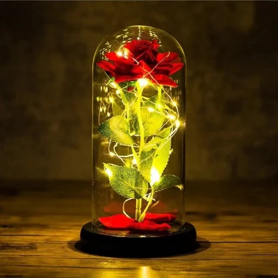 Vecna Ruza u Staklenoj Kupoli sa LED Svetlom