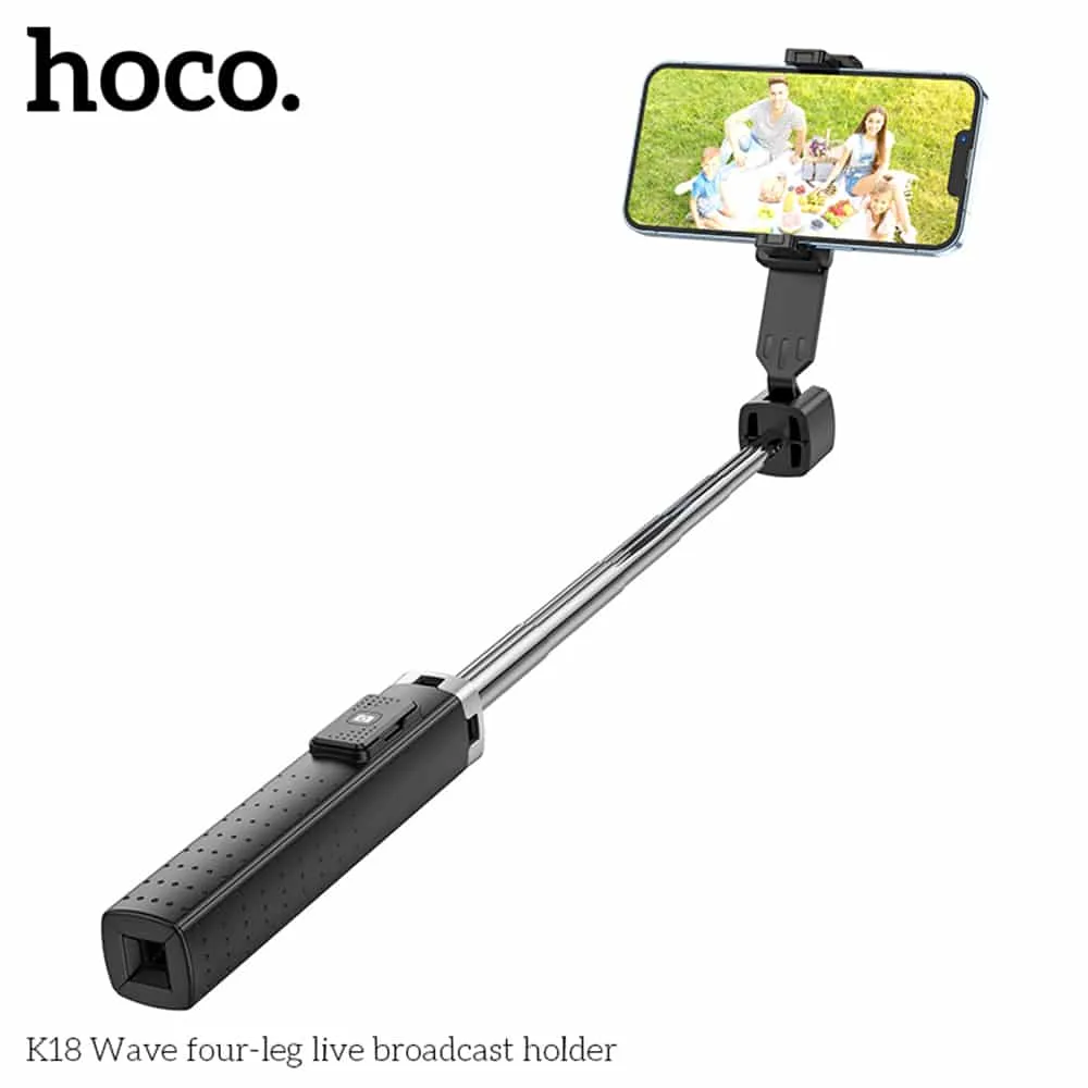 Hoco - Selfie Stick Wave (K18) s bežičnim Bluetooth daljinskim upravljačem i 4 noge- 97 cm - crni